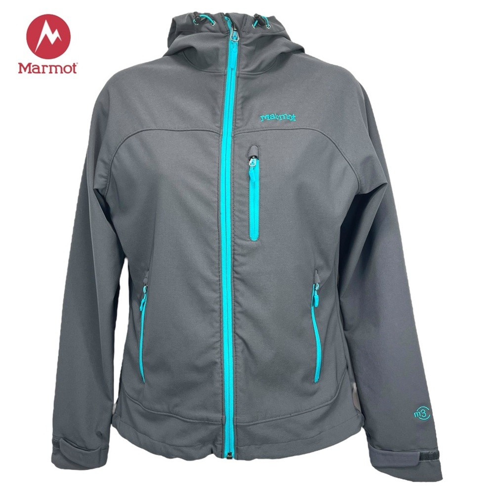 Marmot Women’s Small Gray & Teal Softshell Warm Hooded Winter Jacket